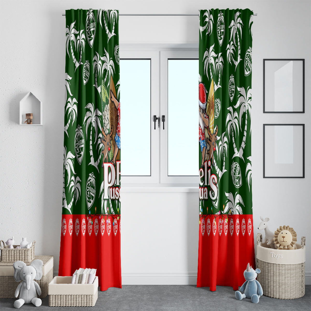 Guam Christmas Window Curtain Felis Pusgua Tropical Xmas Patterns - Wonder Print Shop