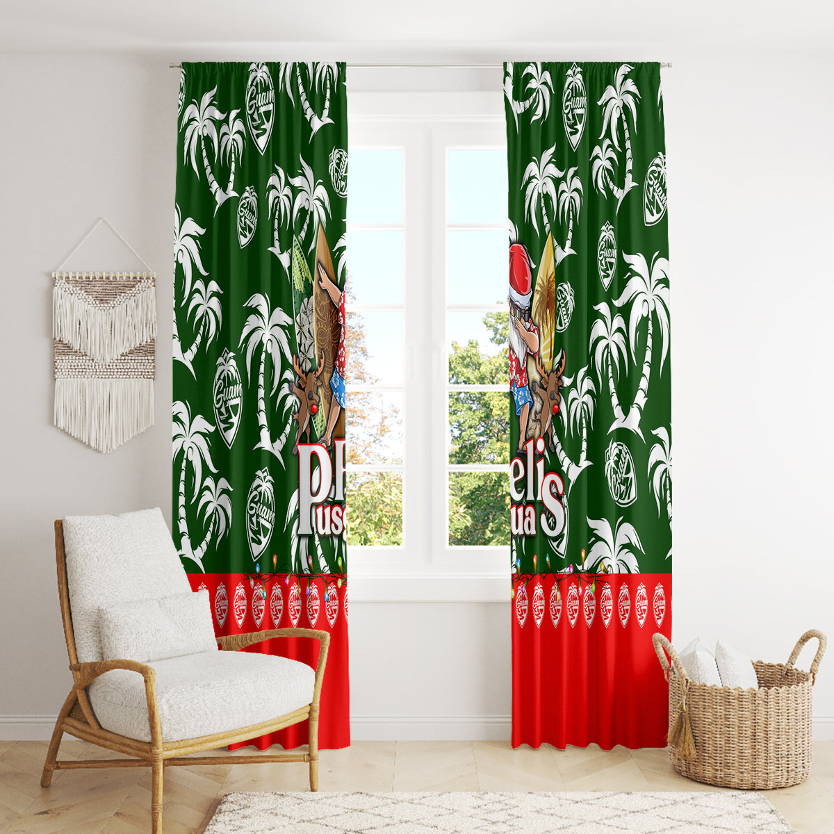 Guam Christmas Window Curtain Felis Pusgua Tropical Xmas Patterns - Wonder Print Shop