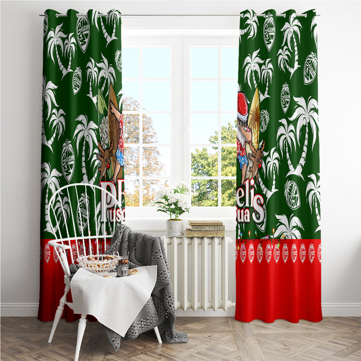Guam Christmas Window Curtain Felis Pusgua Tropical Xmas Patterns - Wonder Print Shop
