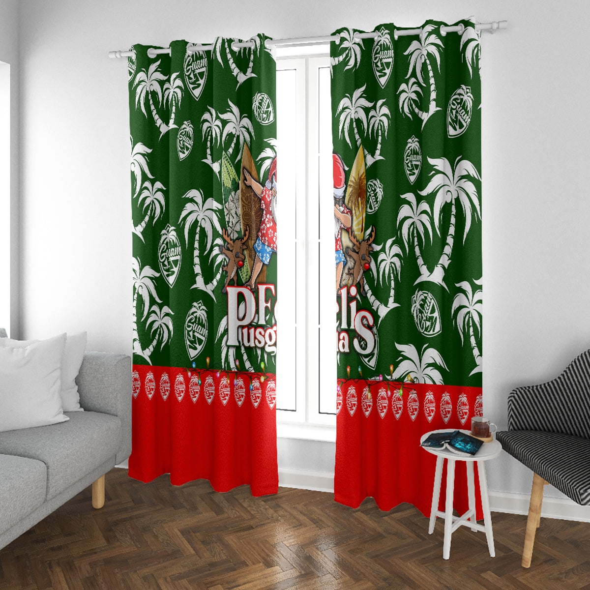 Guam Christmas Window Curtain Felis Pusgua Tropical Xmas Patterns - Wonder Print Shop