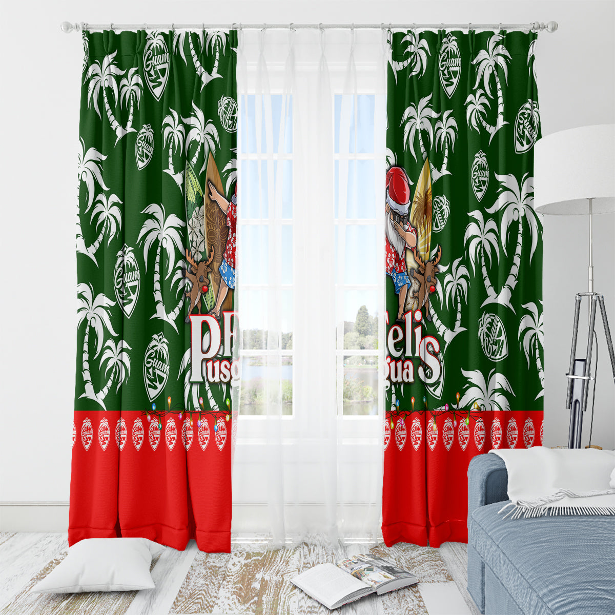 Guam Christmas Window Curtain Felis Pusgua Tropical Xmas Patterns - Wonder Print Shop