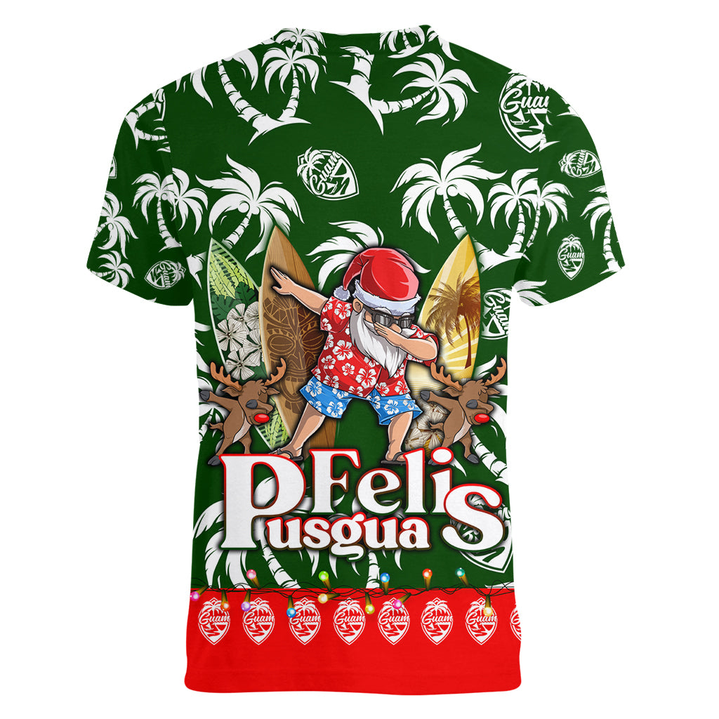 Guam Christmas Women V Neck T Shirt Felis Pusgua Tropical Xmas Patterns - Wonder Print Shop