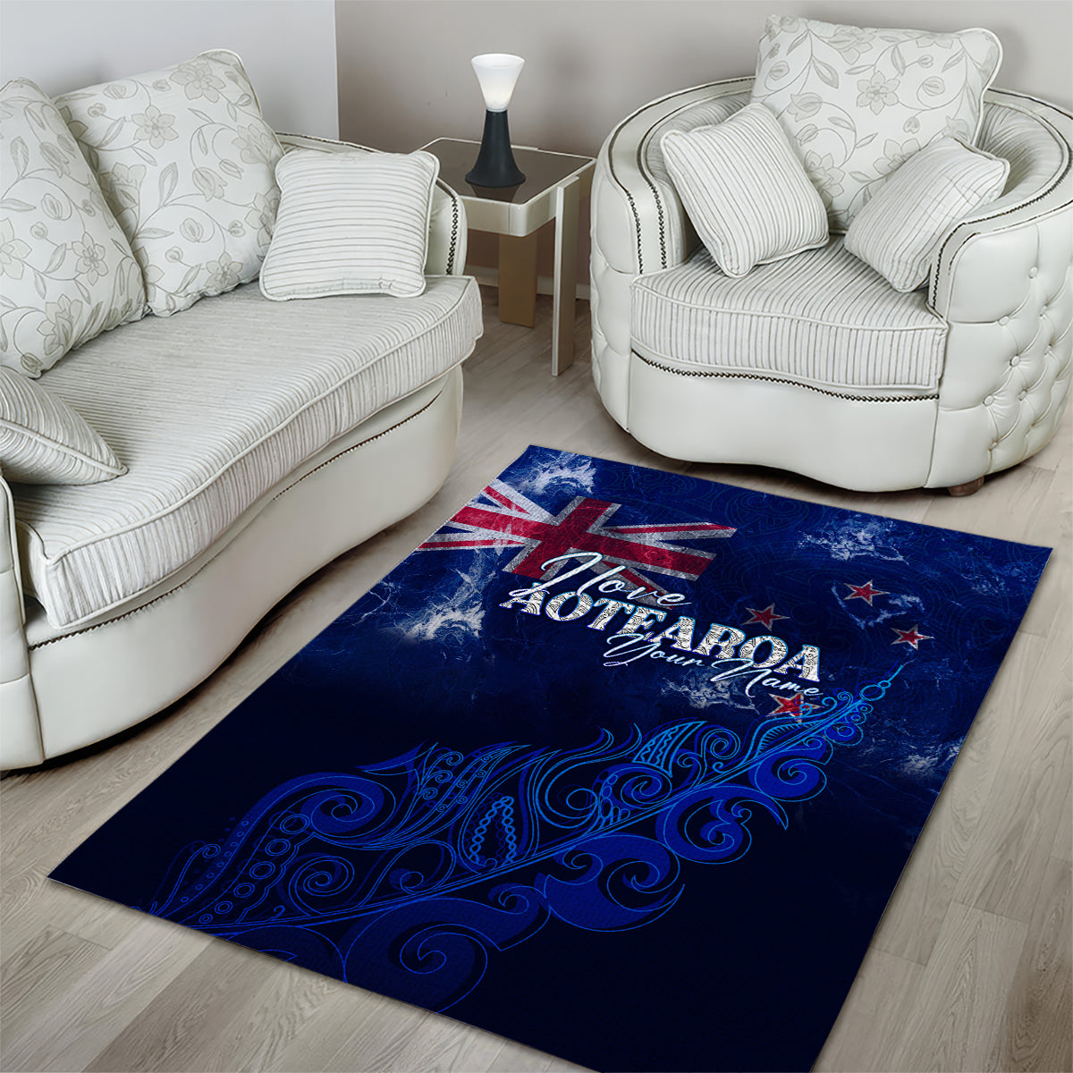 Personalised New Zealand Area Rug Aotearoa Map Silver Fern - Wonder Print Shop