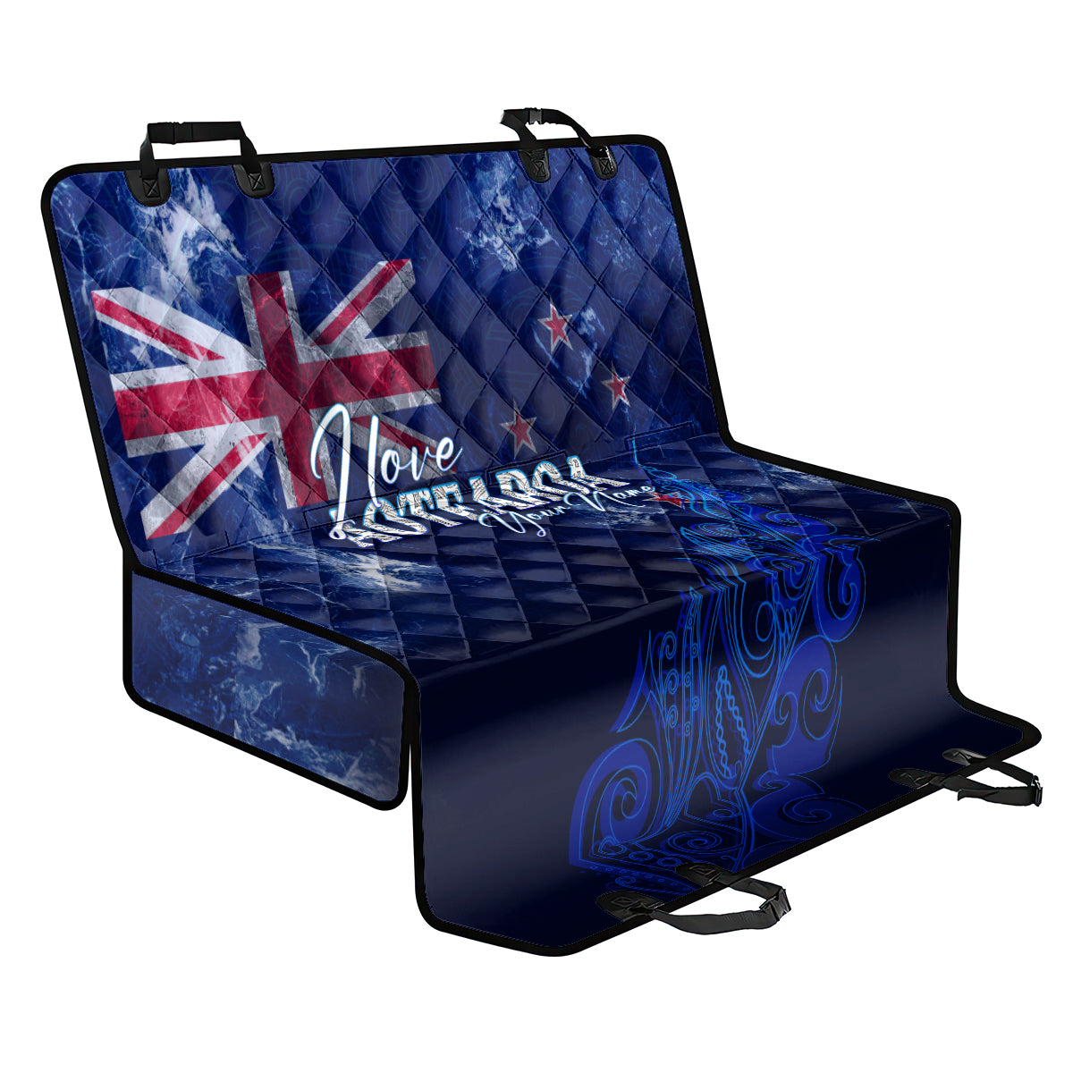 Personalised New Zealand Back Car Seat Cover Aotearoa Map Silver Fern - Wonder Print Shop