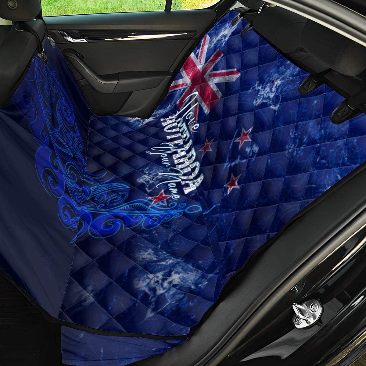 Personalised New Zealand Back Car Seat Cover Aotearoa Map Silver Fern - Wonder Print Shop