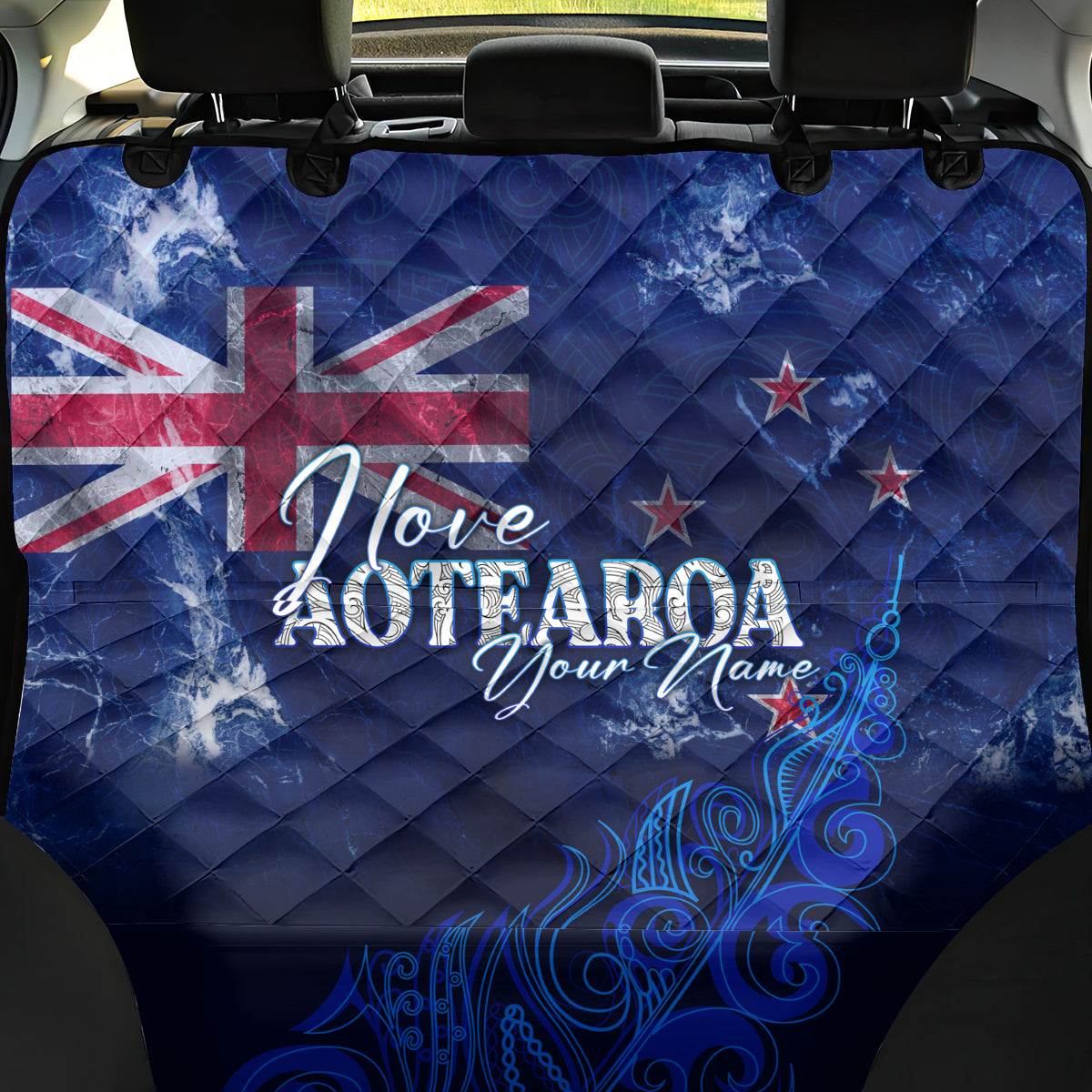 Personalised New Zealand Back Car Seat Cover Aotearoa Map Silver Fern - Wonder Print Shop