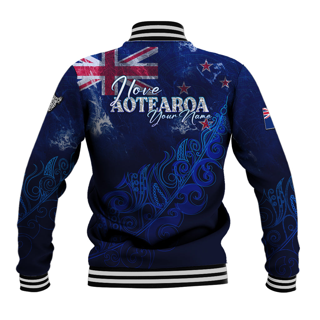 Personalised New Zealand Baseball Jacket Aotearoa Map Silver Fern - Wonder Print Shop