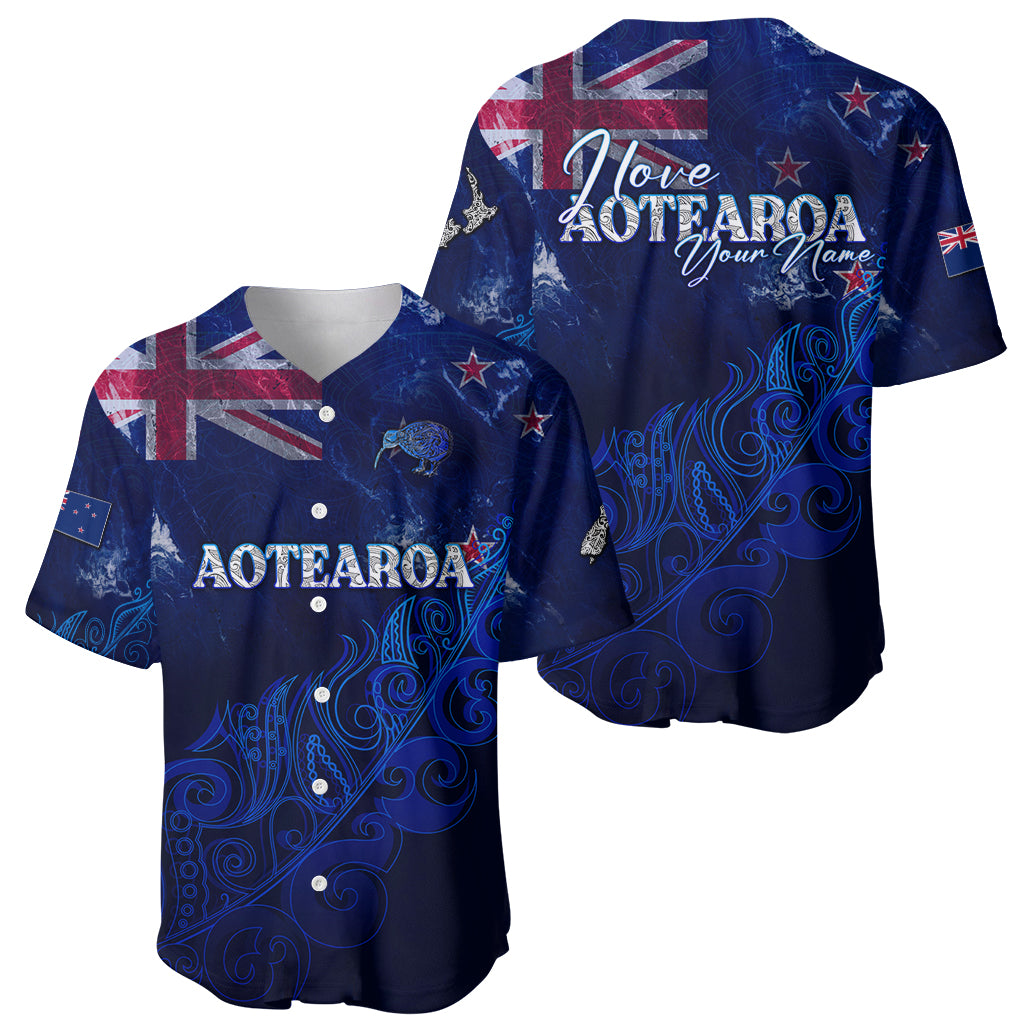 Personalised New Zealand Baseball Jersey Aotearoa Map Silver Fern - Wonder Print Shop