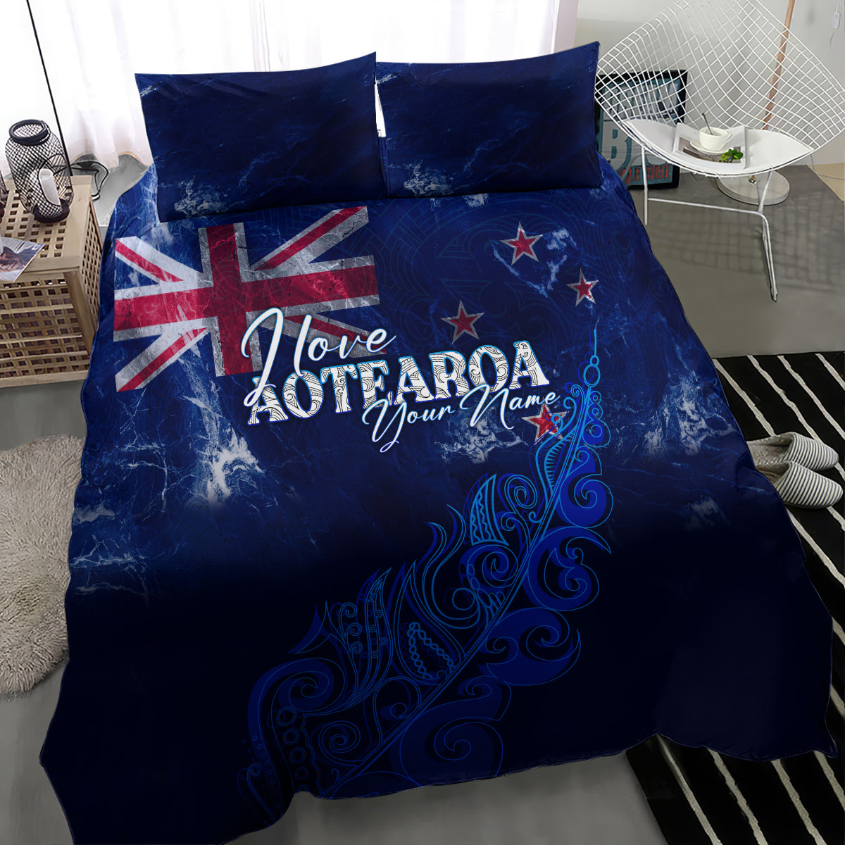 Personalised New Zealand Bedding Set Aotearoa Map Silver Fern - Wonder Print Shop