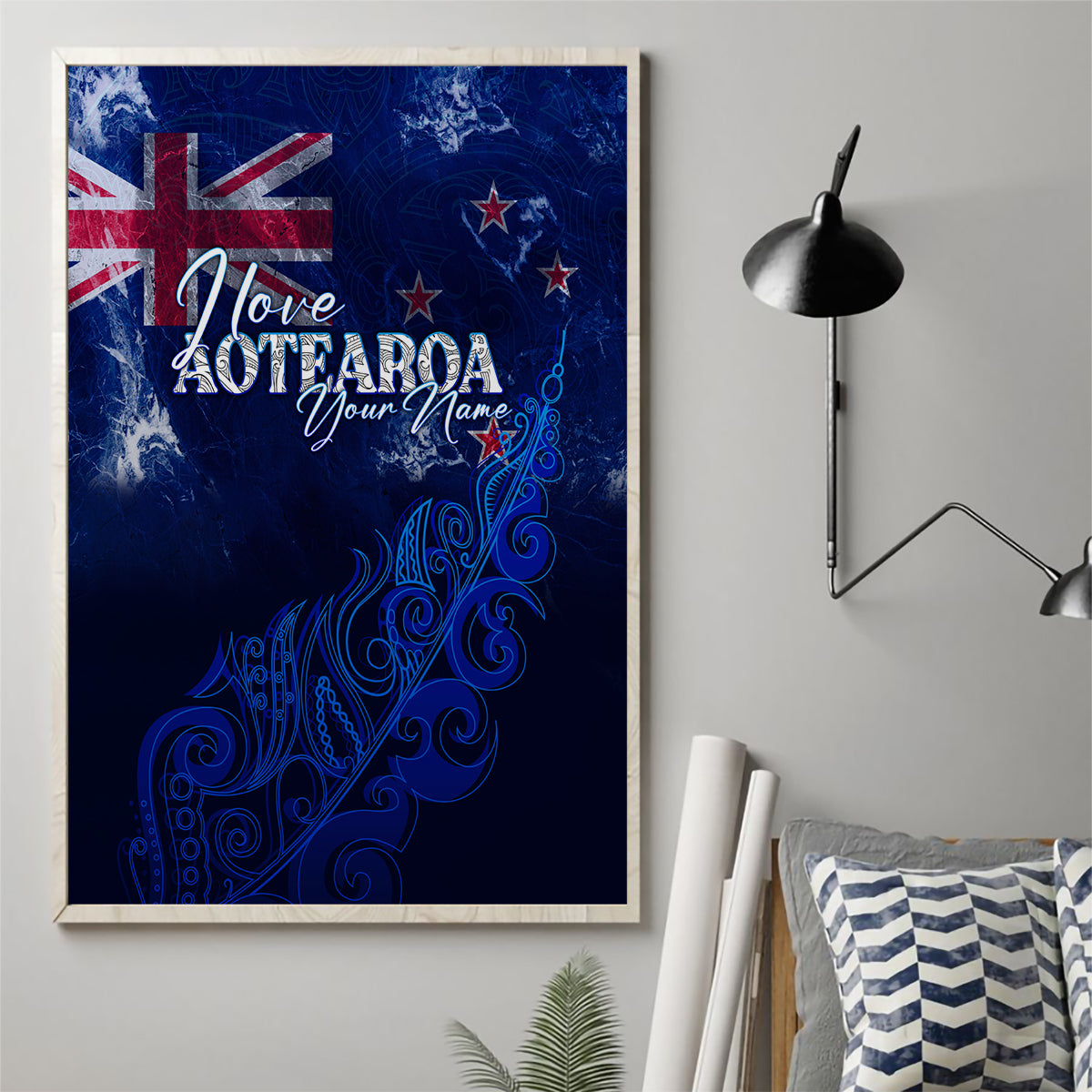 Personalised New Zealand Canvas Wall Art Aotearoa Map Silver Fern - Wonder Print Shop
