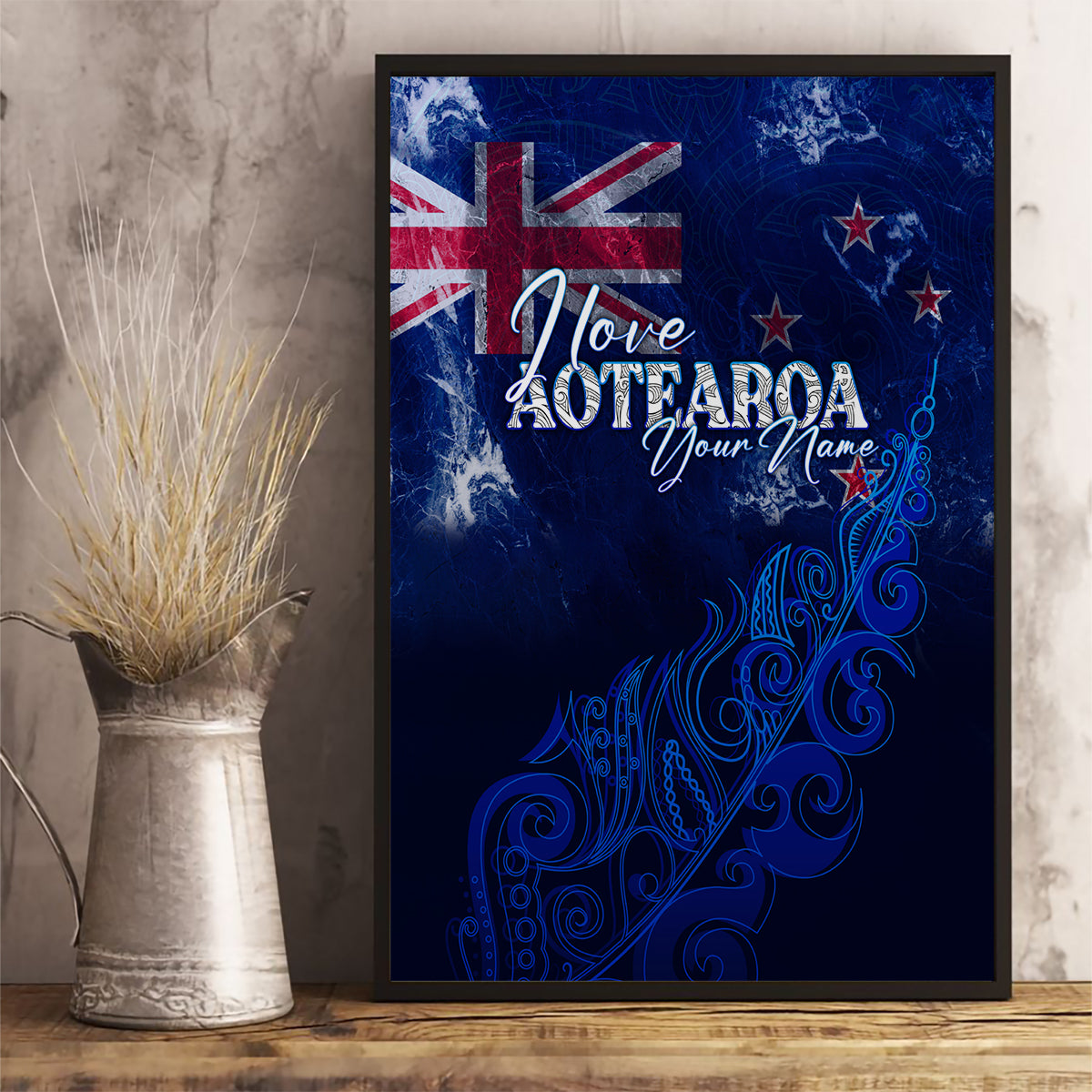 Personalised New Zealand Canvas Wall Art Aotearoa Map Silver Fern - Wonder Print Shop