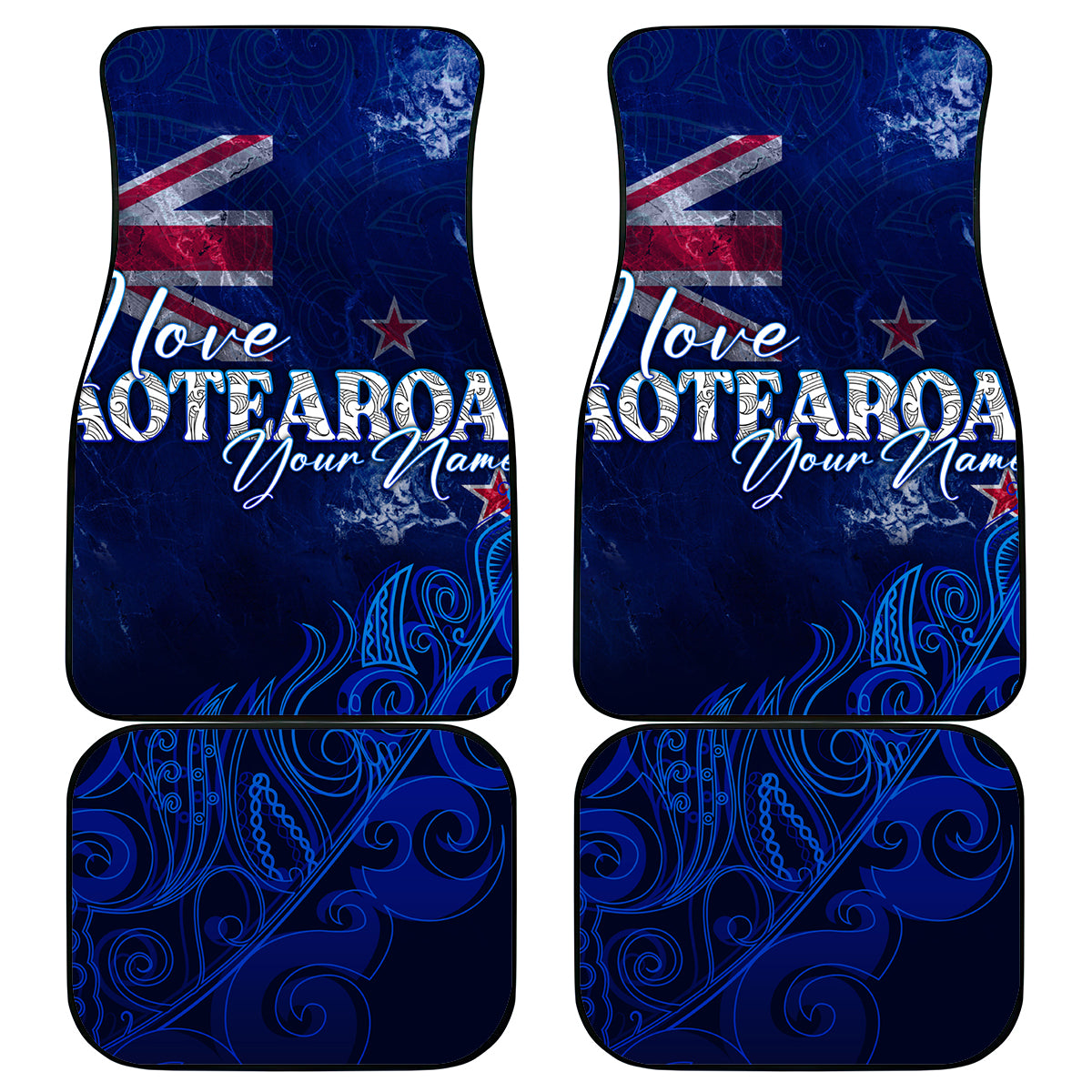 Personalised New Zealand Car Mats Aotearoa Map Silver Fern - Wonder Print Shop