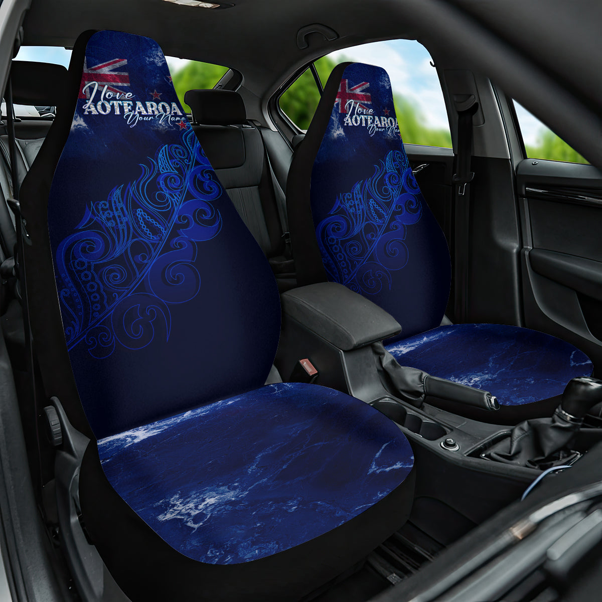 Personalised New Zealand Car Seat Cover Aotearoa Map Silver Fern - Wonder Print Shop