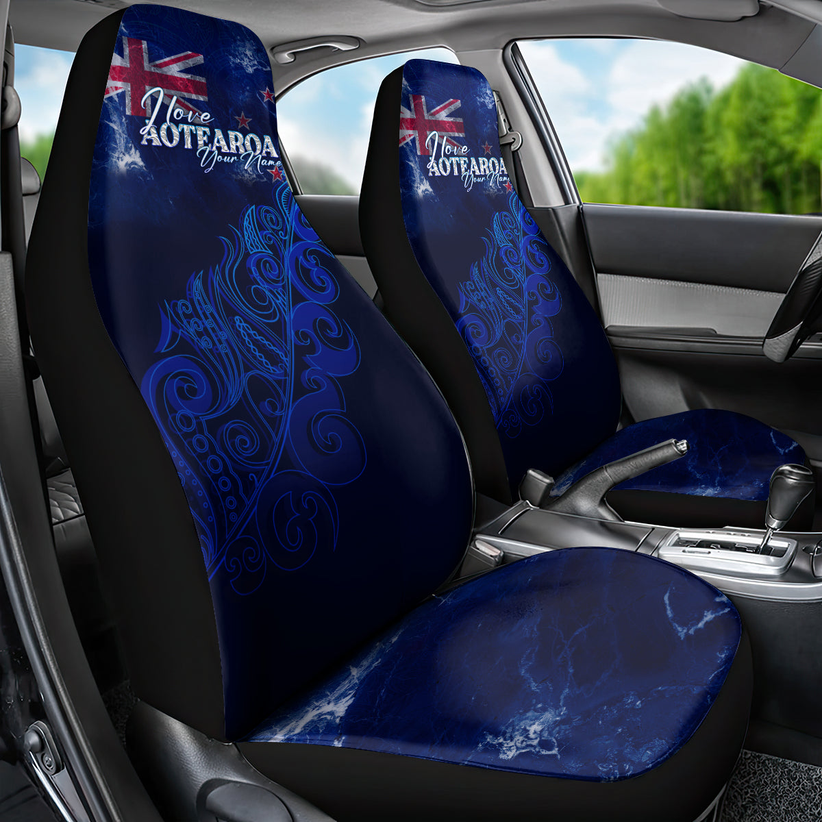 Personalised New Zealand Car Seat Cover Aotearoa Map Silver Fern - Wonder Print Shop