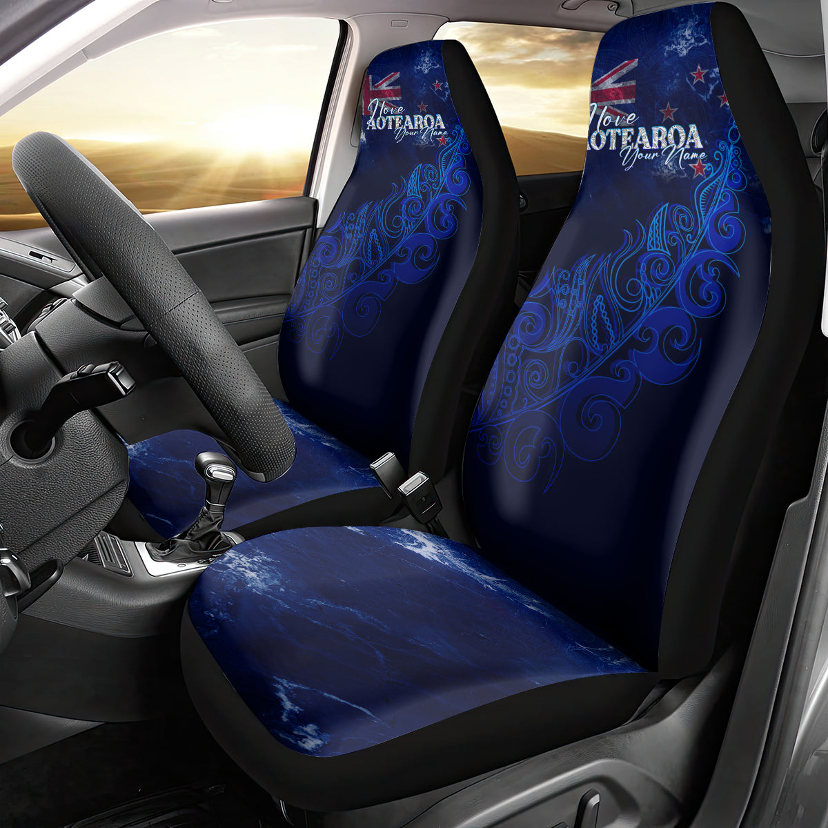 Personalised New Zealand Car Seat Cover Aotearoa Map Silver Fern - Wonder Print Shop
