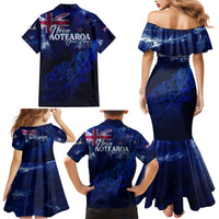 Personalised New Zealand Family Matching Mermaid Dress and Hawaiian Shirt Aotearoa Map Silver Fern - Wonder Print Shop