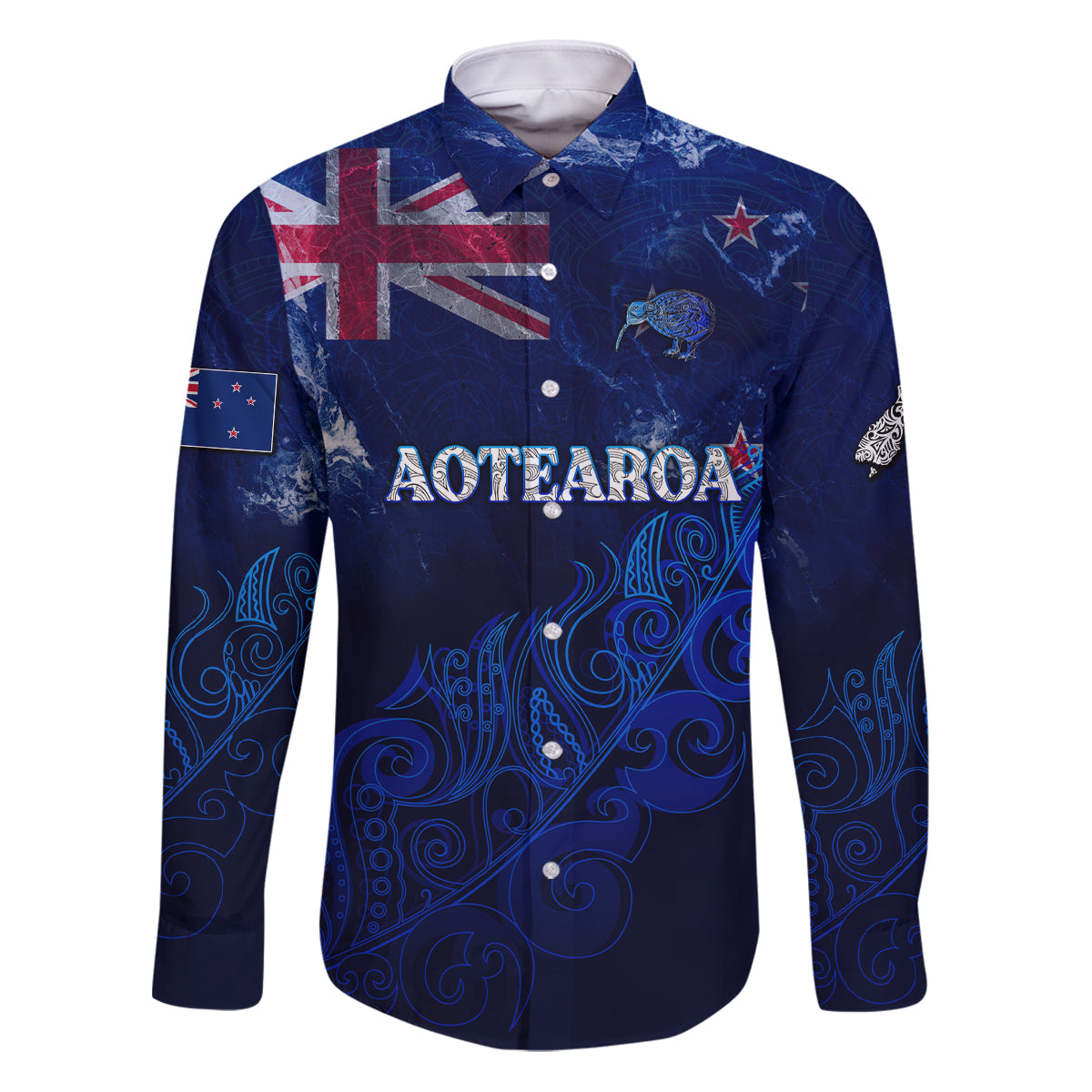 Personalised New Zealand Family Matching Puletasi Dress and Hawaiian Shirt Aotearoa Map Silver Fern - Wonder Print Shop