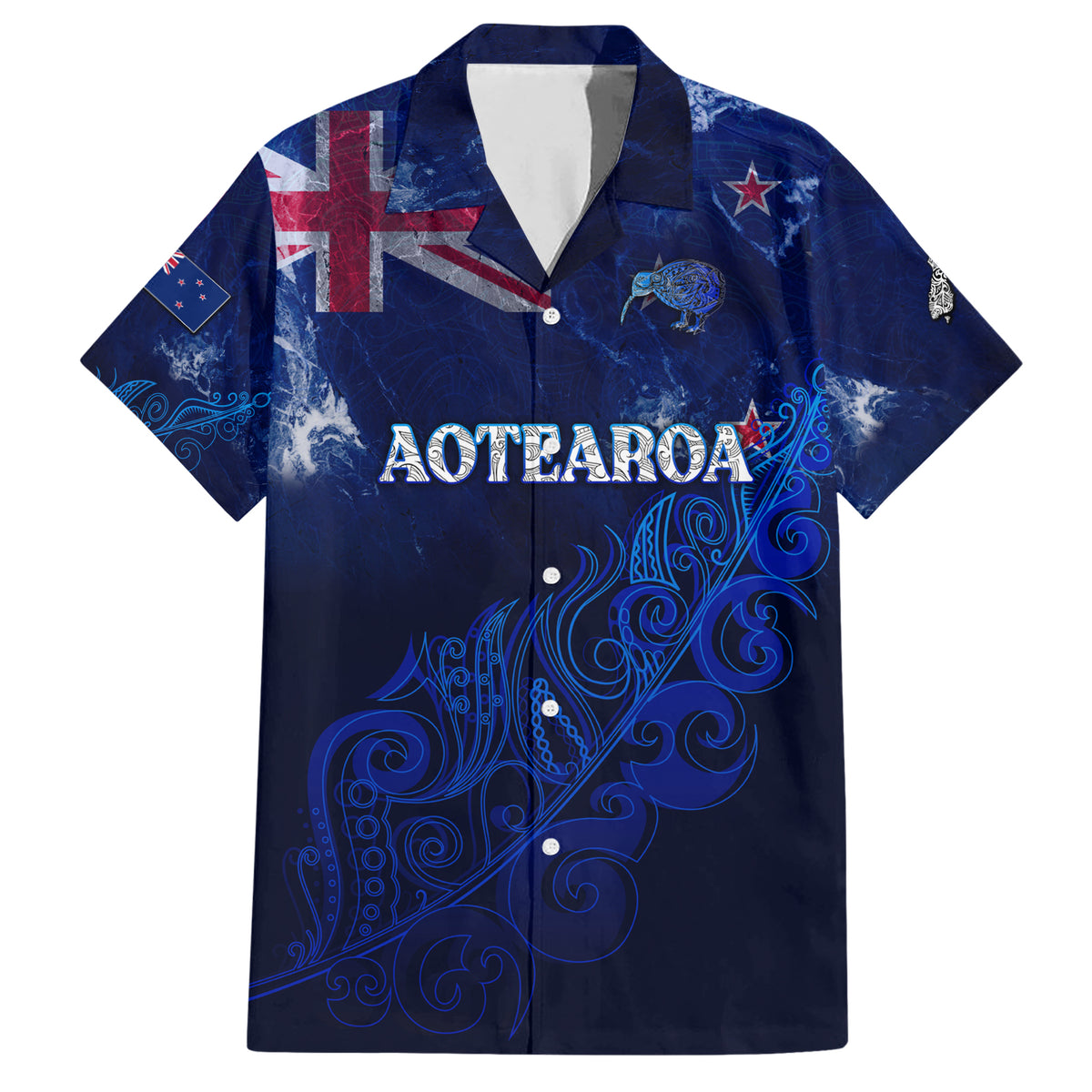 Personalised New Zealand Family Matching Short Sleeve Bodycon Dress and Hawaiian Shirt Aotearoa Map Silver Fern - Wonder Print Shop