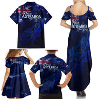 Personalised New Zealand Family Matching Summer Maxi Dress and Hawaiian Shirt Aotearoa Map Silver Fern - Wonder Print Shop