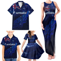 Personalised New Zealand Family Matching Tank Maxi Dress and Hawaiian Shirt Aotearoa Map Silver Fern - Wonder Print Shop