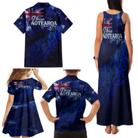 Personalised New Zealand Family Matching Tank Maxi Dress and Hawaiian Shirt Aotearoa Map Silver Fern - Wonder Print Shop