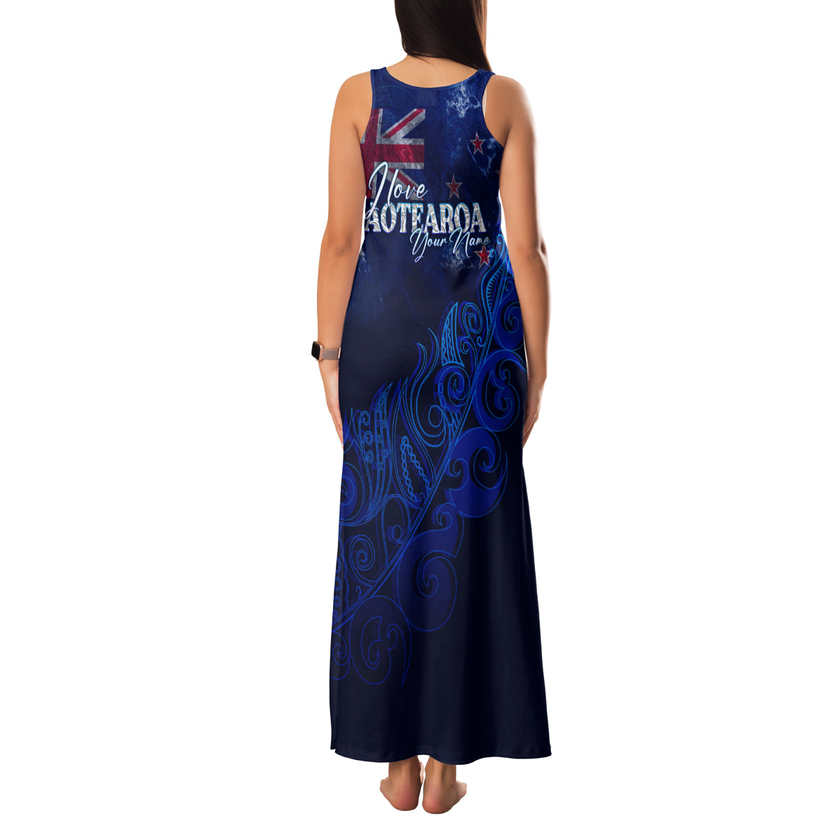 Personalised New Zealand Family Matching Tank Maxi Dress and Hawaiian Shirt Aotearoa Map Silver Fern - Wonder Print Shop