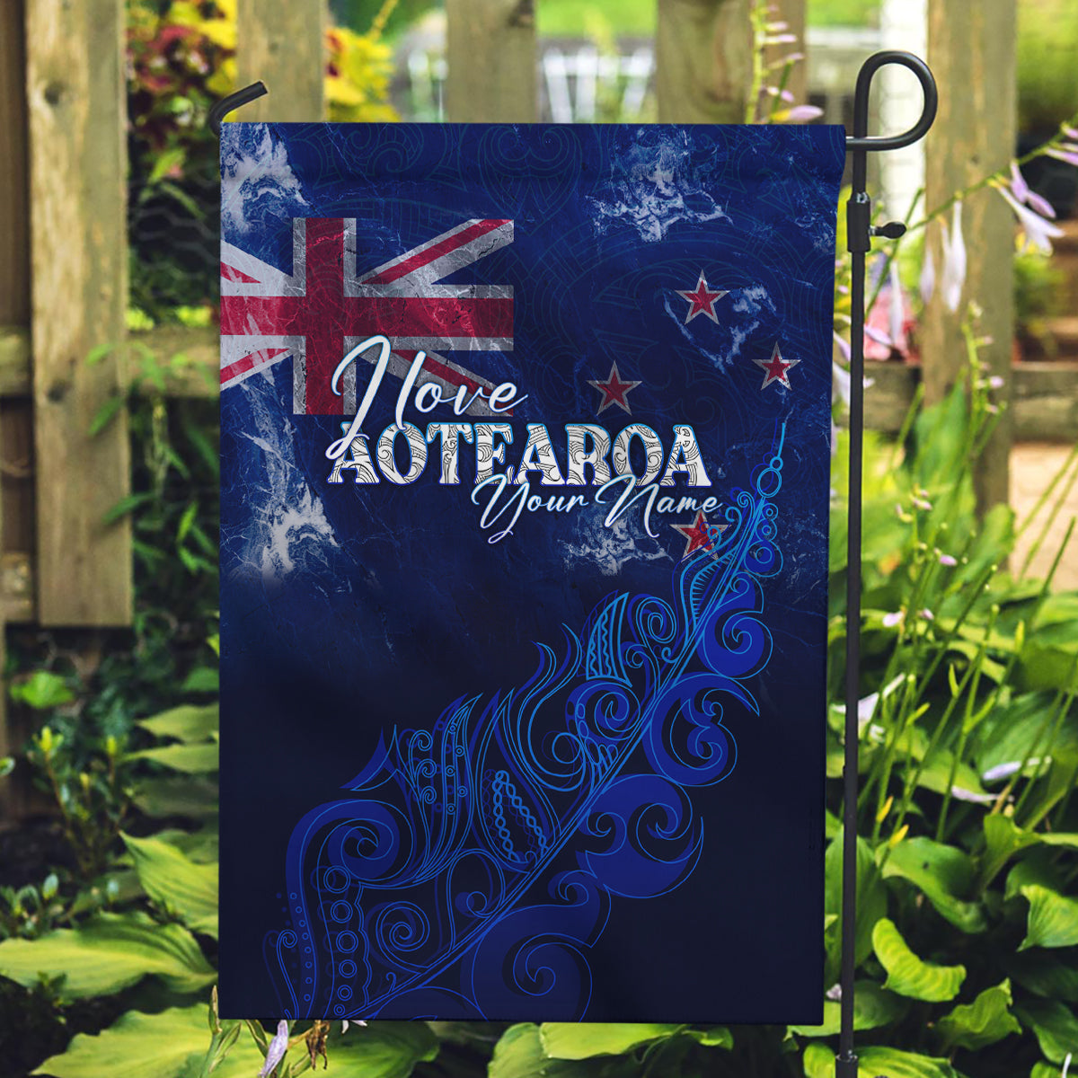 Personalised New Zealand Garden Flag Aotearoa Map Silver Fern - Wonder Print Shop