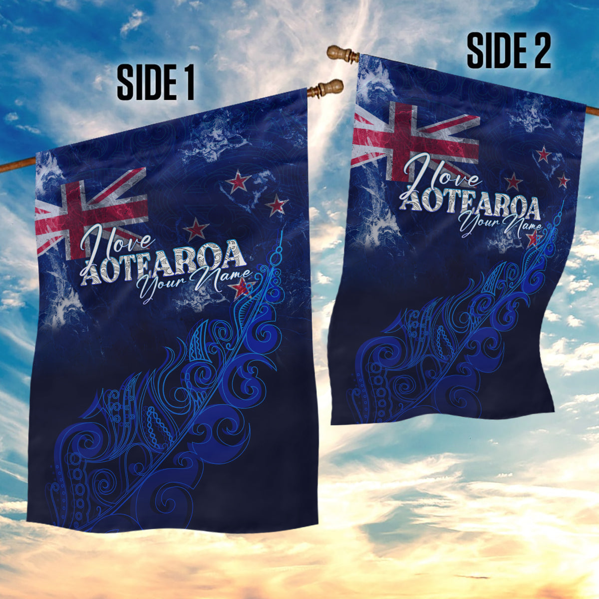 Personalised New Zealand Garden Flag Aotearoa Map Silver Fern - Wonder Print Shop