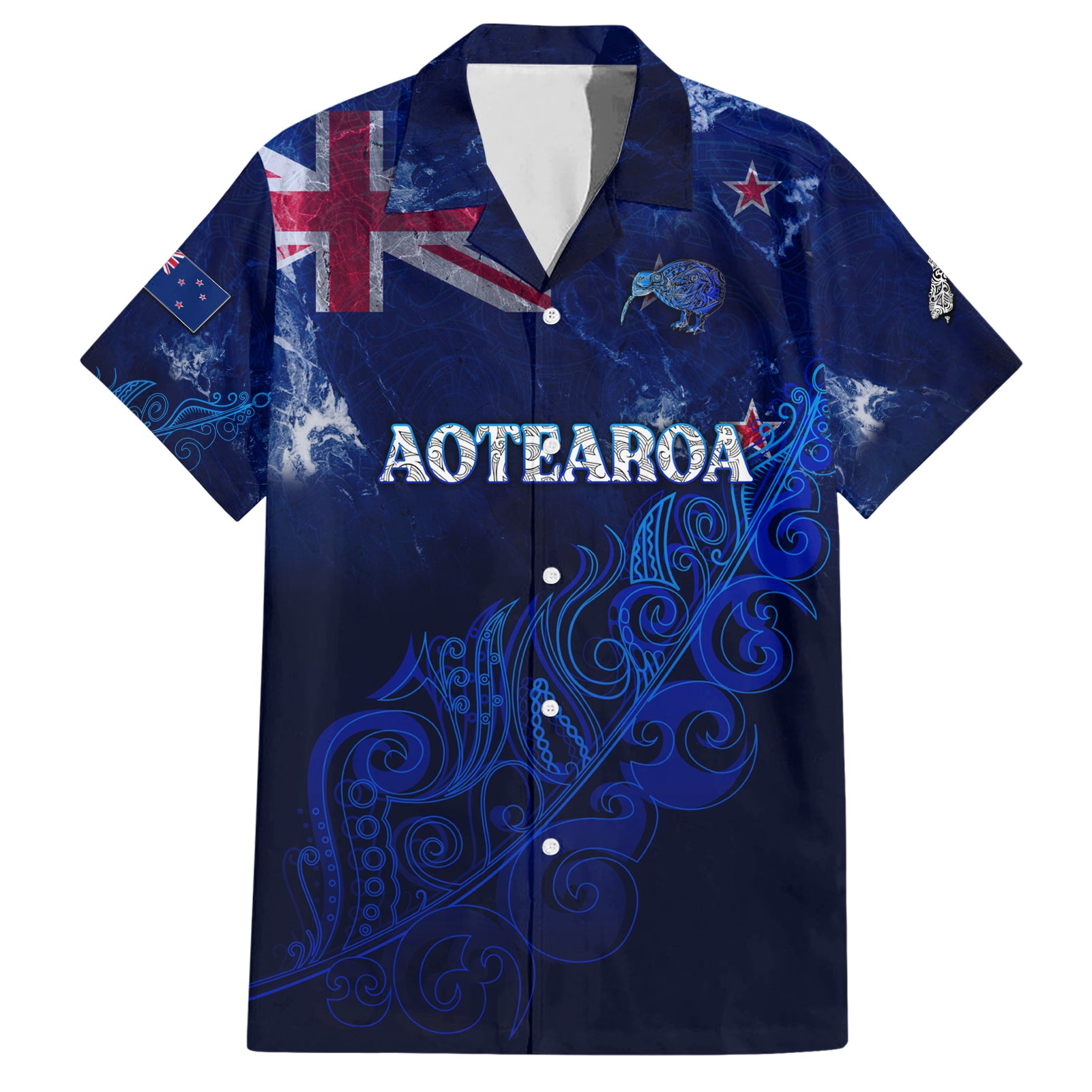 Personalised New Zealand Hawaiian Shirt Aotearoa Map Silver Fern - Wonder Print Shop
