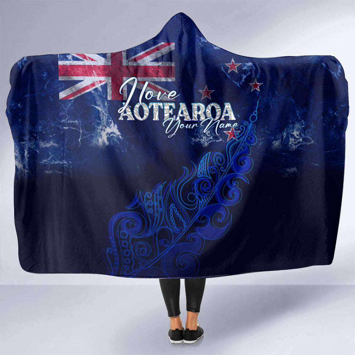 personalised-new-zealand-hooded-blanket-aotearoa-map-silver-fern
