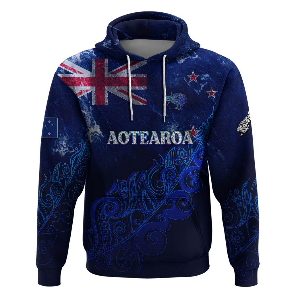 Personalised New Zealand Hoodie Aotearoa Map Silver Fern - Wonder Print Shop
