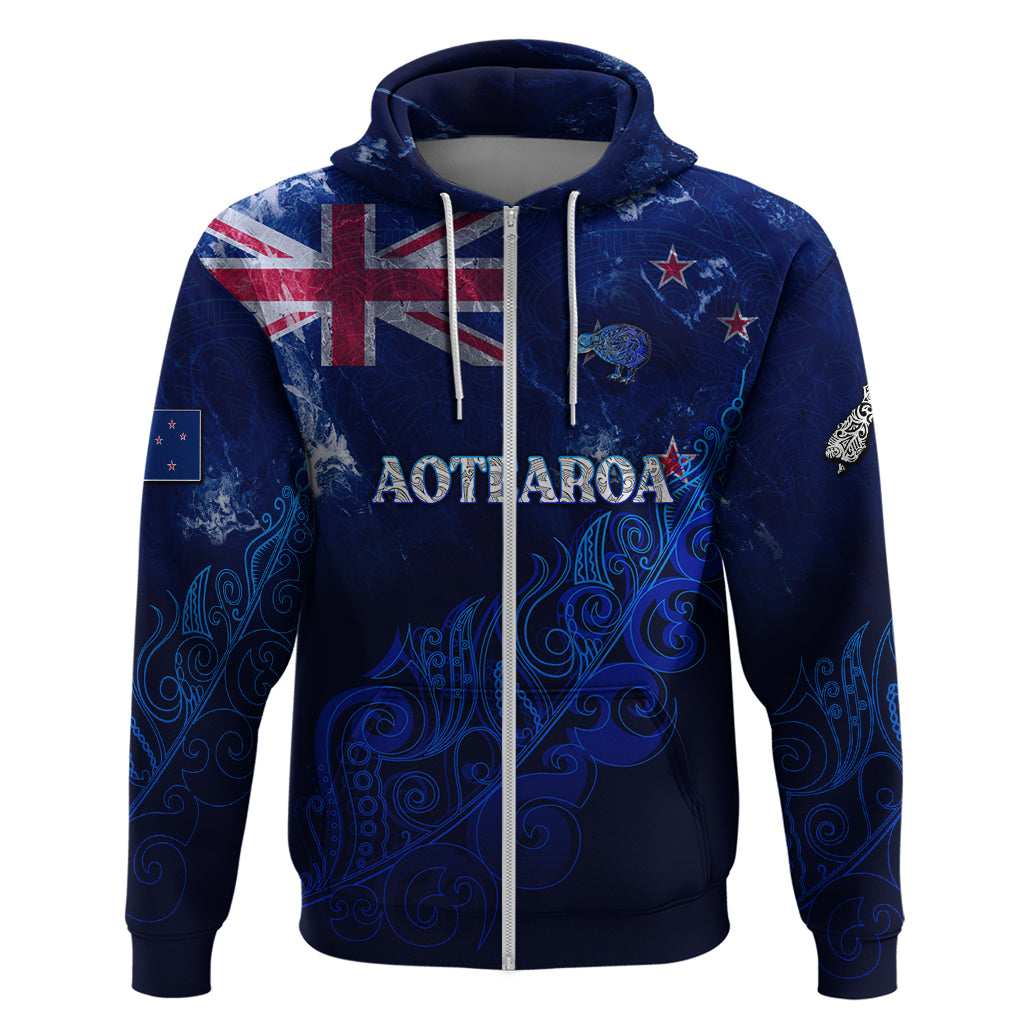 Personalised New Zealand Hoodie Aotearoa Map Silver Fern - Wonder Print Shop
