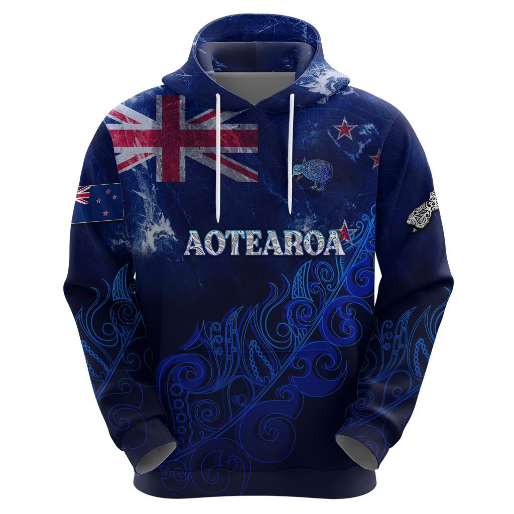 Personalised New Zealand Hoodie Aotearoa Map Silver Fern - Wonder Print Shop
