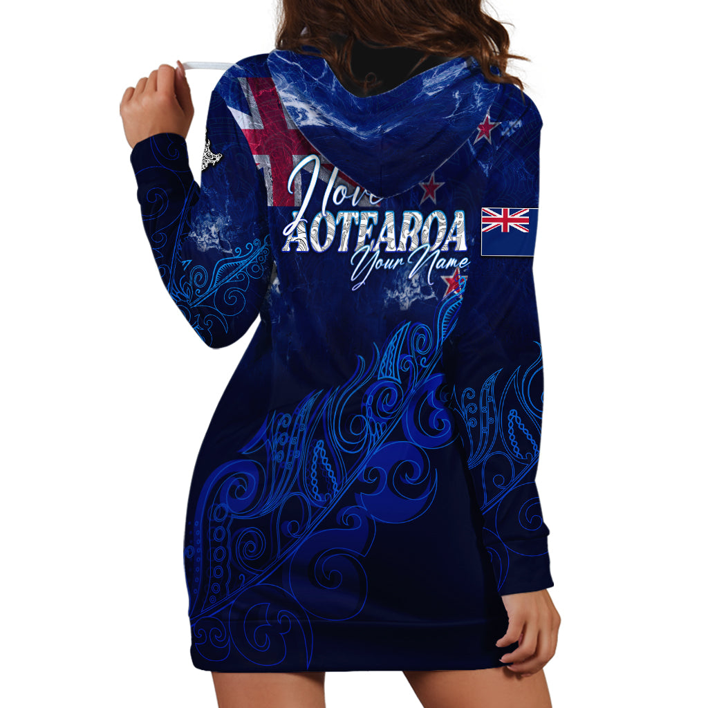 Personalised New Zealand Hoodie Dress Aotearoa Map Silver Fern - Wonder Print Shop