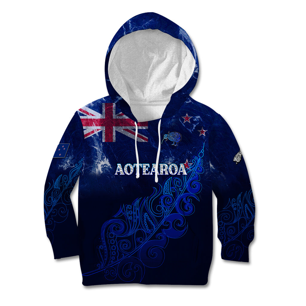 Personalised New Zealand Kid Hoodie Aotearoa Map Silver Fern - Wonder Print Shop