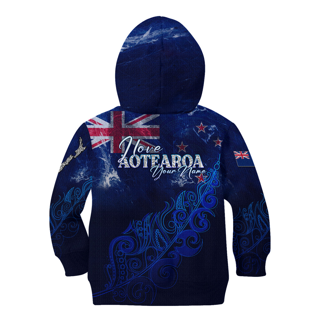Personalised New Zealand Kid Hoodie Aotearoa Map Silver Fern - Wonder Print Shop