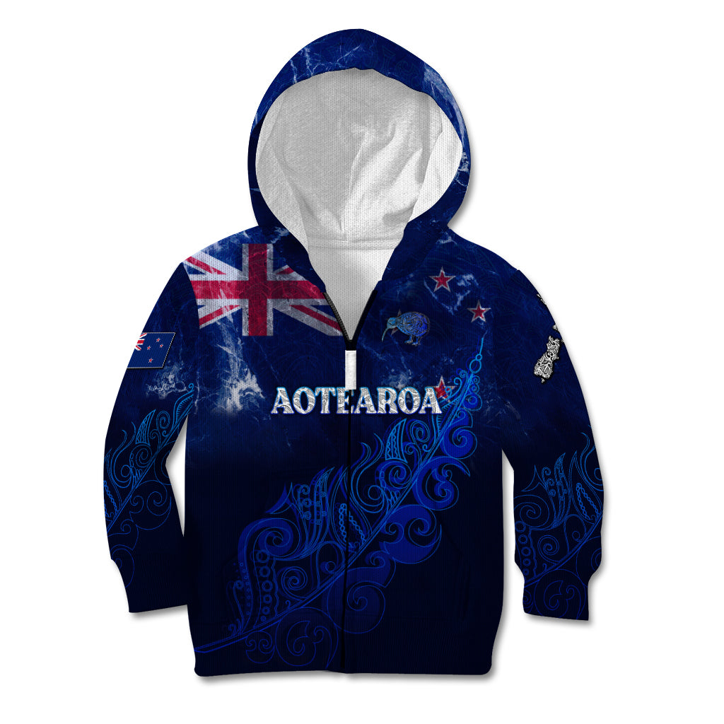 Personalised New Zealand Kid Hoodie Aotearoa Map Silver Fern - Wonder Print Shop