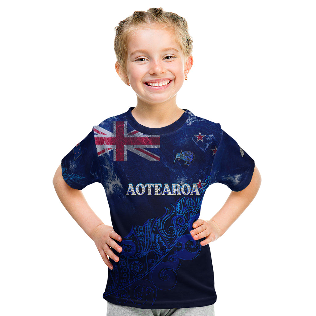 Personalised New Zealand Kid T Shirt Aotearoa Map Silver Fern - Wonder Print Shop