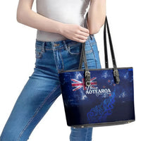 Personalised New Zealand Leather Tote Bag Aotearoa Map Silver Fern - Wonder Print Shop
