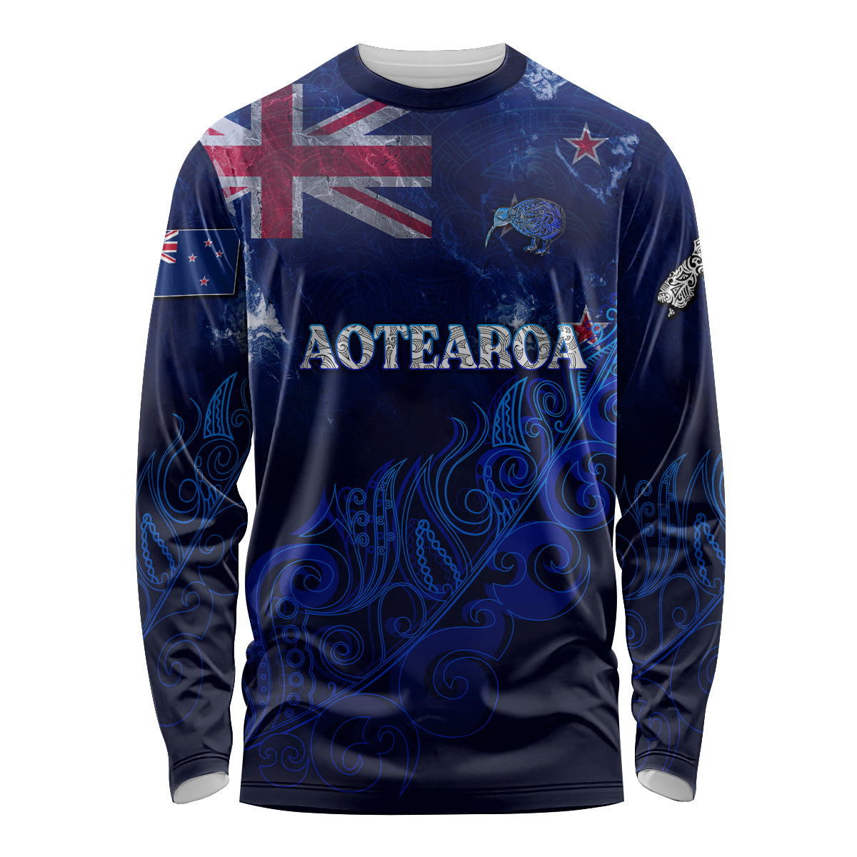 Personalised New Zealand Long Sleeve Shirt Aotearoa Map Silver Fern - Wonder Print Shop