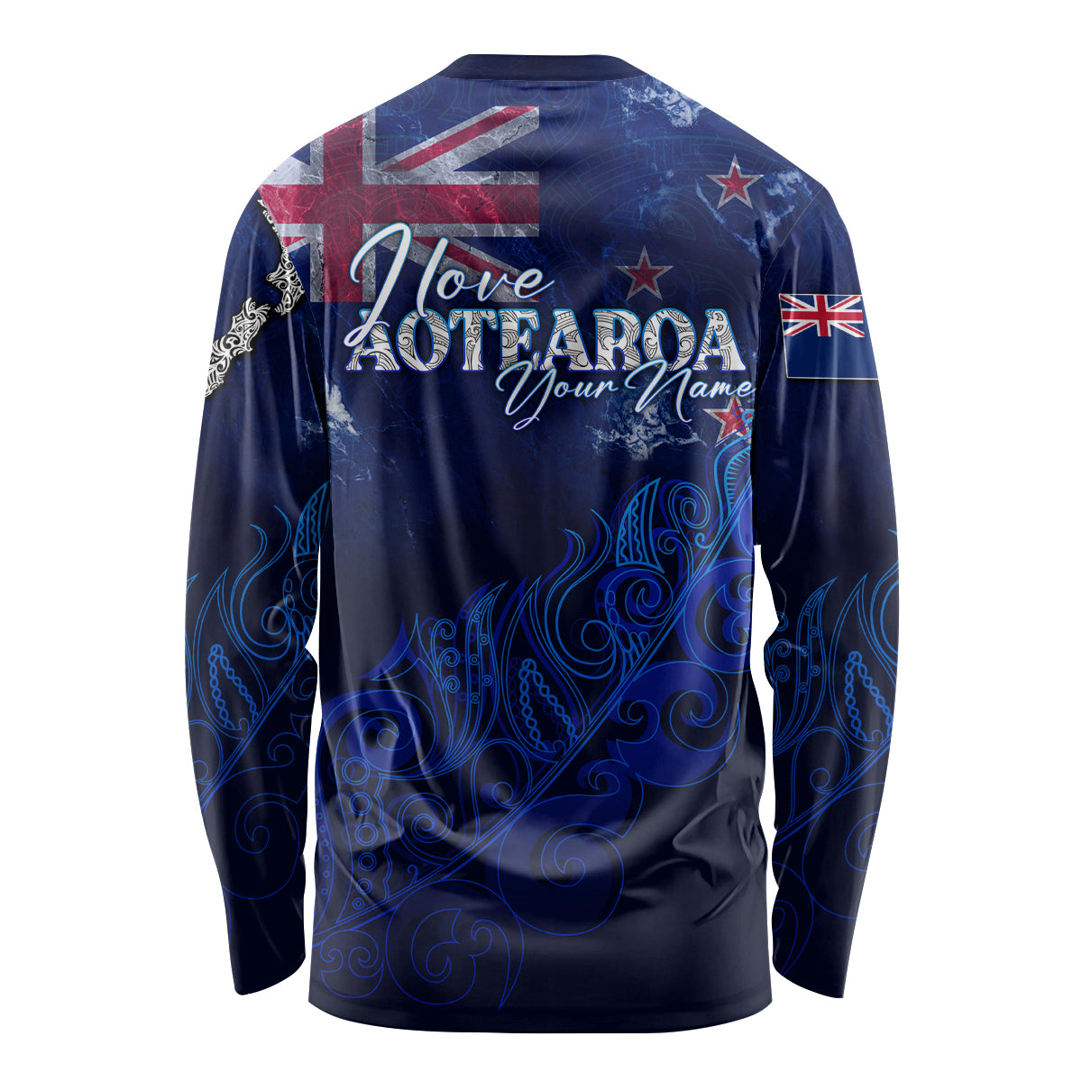 Personalised New Zealand Long Sleeve Shirt Aotearoa Map Silver Fern - Wonder Print Shop