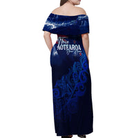 Personalised New Zealand Off Shoulder Maxi Dress Aotearoa Map Silver Fern - Wonder Print Shop