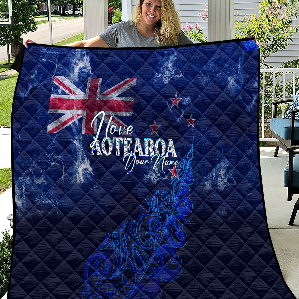Personalised New Zealand Quilt Aotearoa Map Silver Fern - Wonder Print Shop