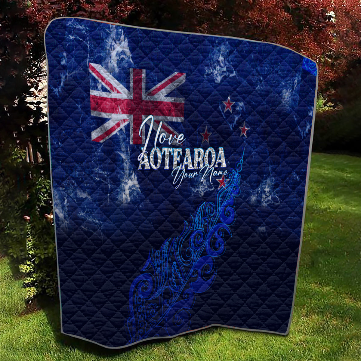 Personalised New Zealand Quilt Aotearoa Map Silver Fern - Wonder Print Shop