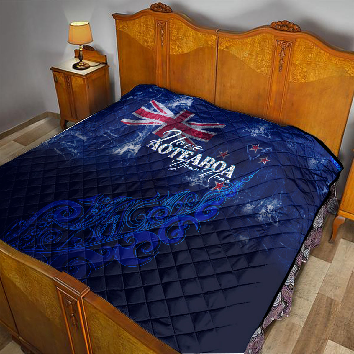 Personalised New Zealand Quilt Aotearoa Map Silver Fern - Wonder Print Shop