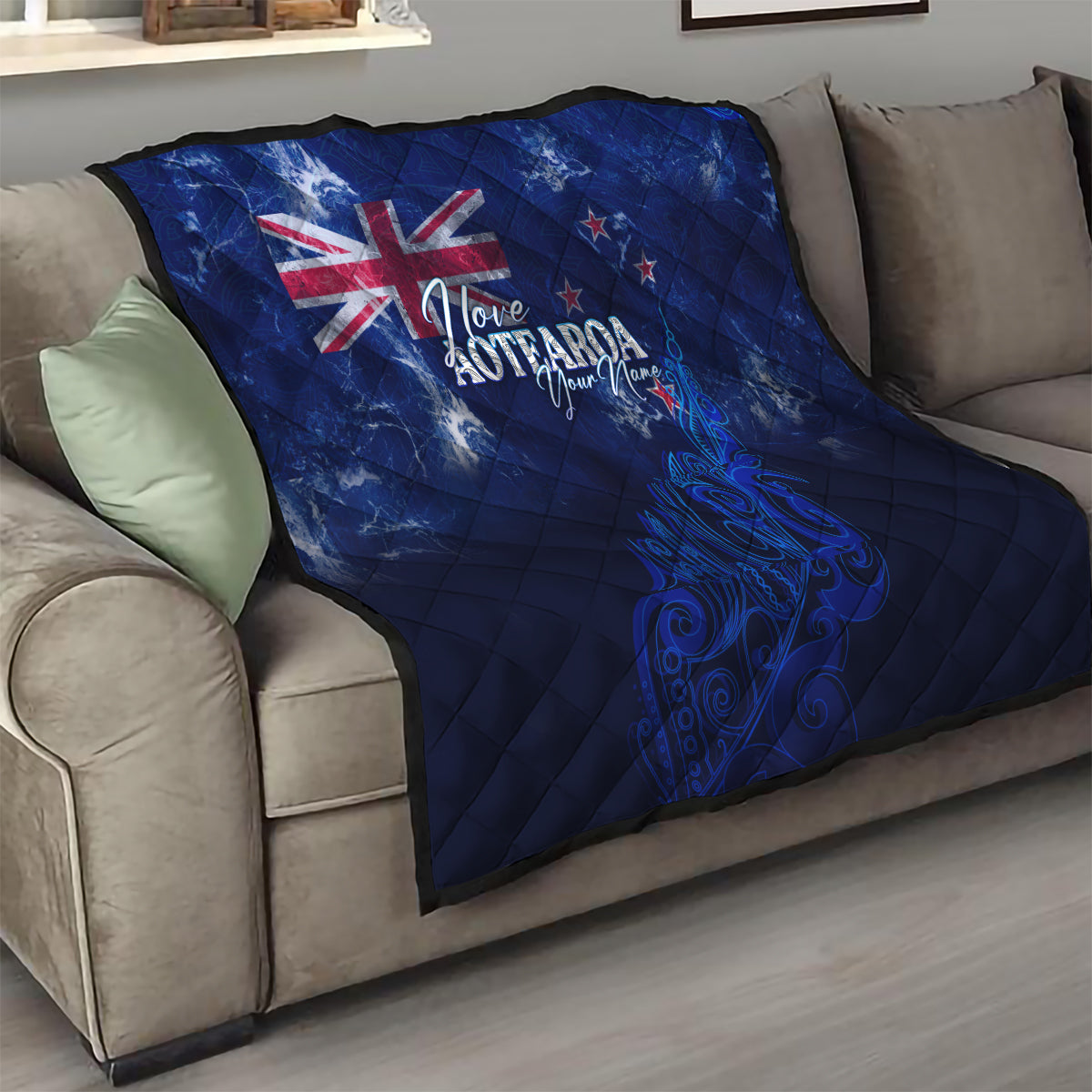 Personalised New Zealand Quilt Aotearoa Map Silver Fern - Wonder Print Shop