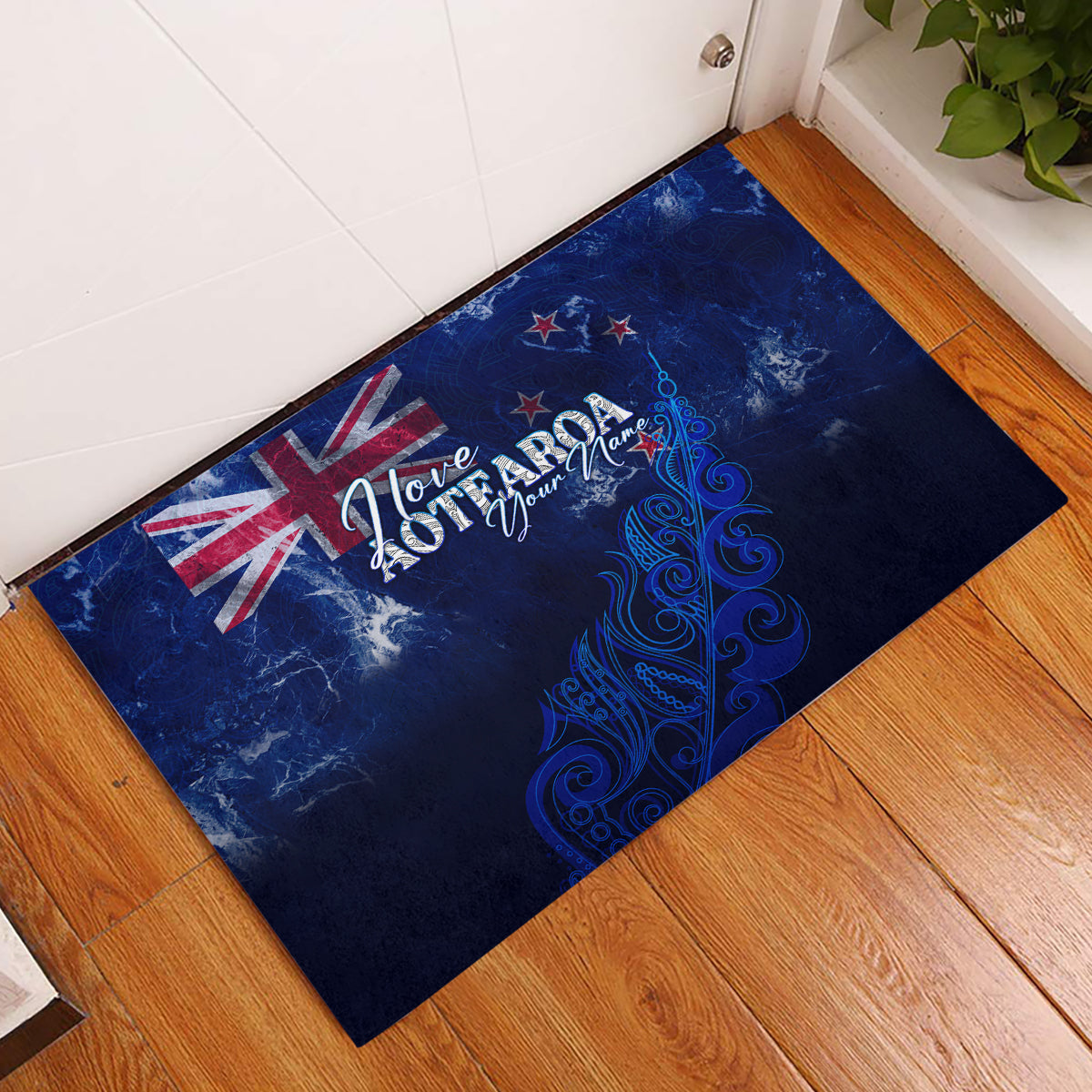 Personalised New Zealand Rubber Doormat Aotearoa Map Silver Fern - Wonder Print Shop