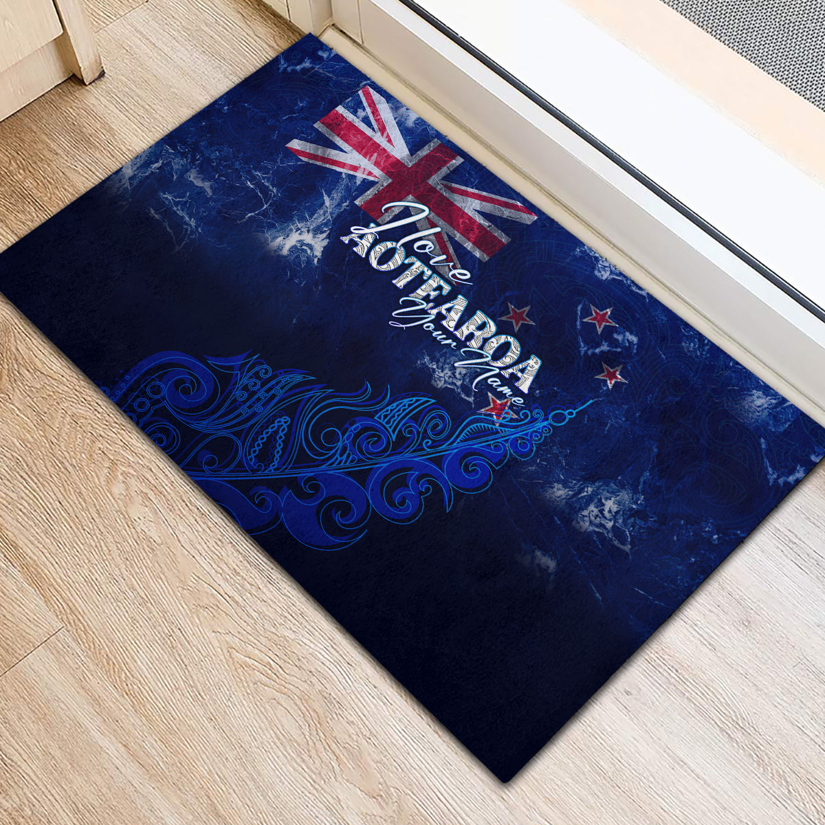 Personalised New Zealand Rubber Doormat Aotearoa Map Silver Fern - Wonder Print Shop