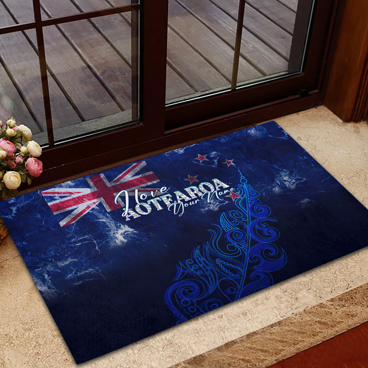Personalised New Zealand Rubber Doormat Aotearoa Map Silver Fern - Wonder Print Shop