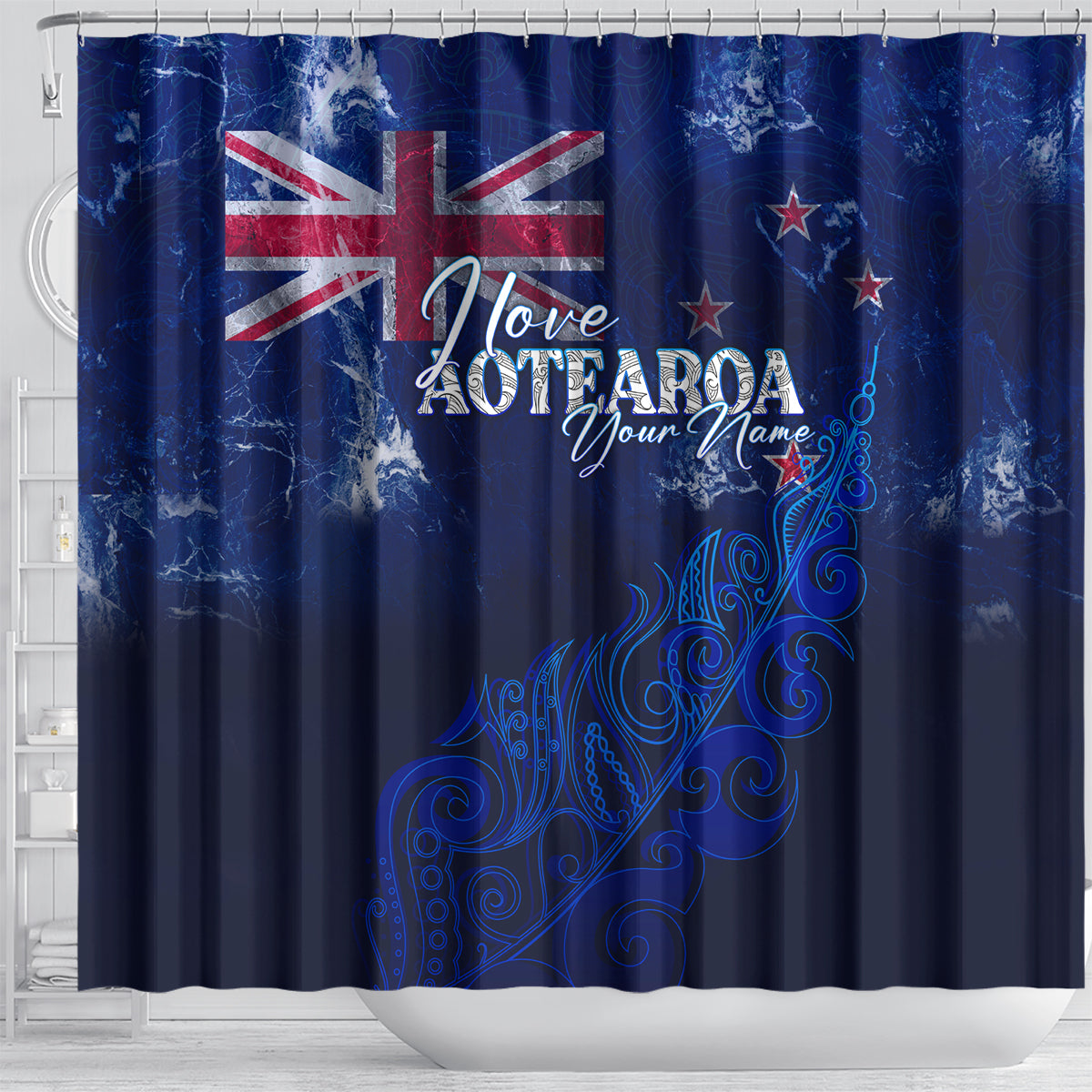personalised-new-zealand-shower-curtain-aotearoa-map-silver-fern